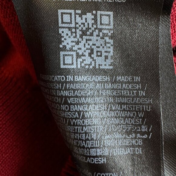 Guess Men's Row Color Block Sweater Deep Red with Striped Crossover Chest Logo M - Picture 10 of 10